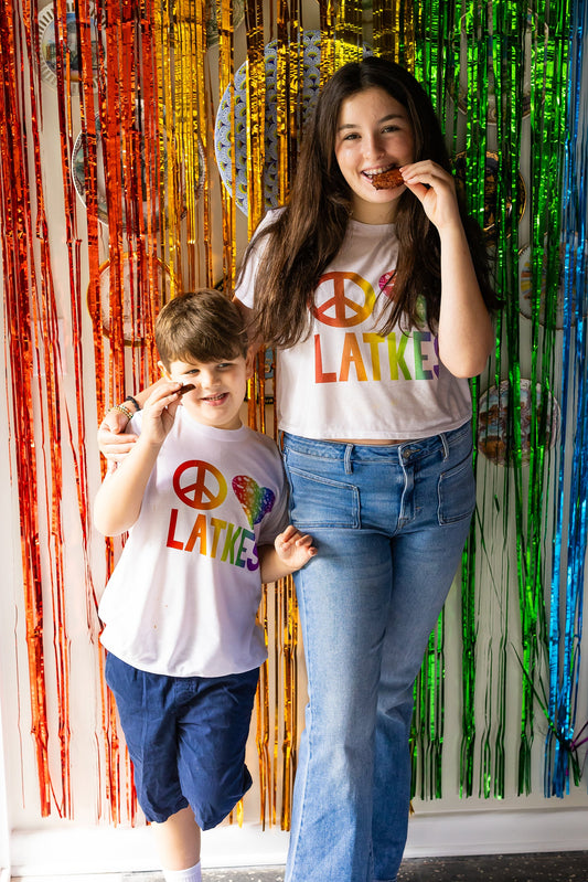 Rainbow Hanukkah Peace Love Latkes Crop | Adults