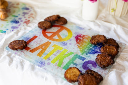 Rainbow Hanukkah Peace Love Latke Glass Tray